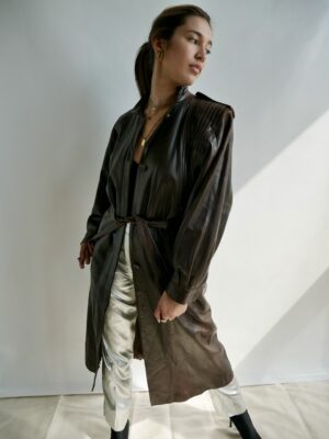 Amazing pleated Vintage Leather Brown Coat M/L