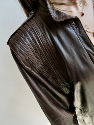 Amazing pleated Vintage Leather Brown Coat M/L