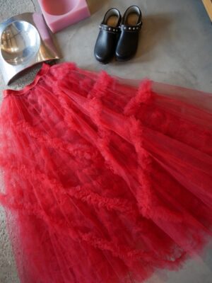 70s Red Ruffled Tulle Skirt