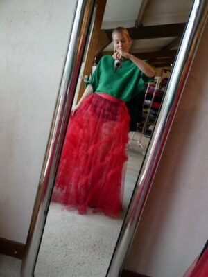 70s Red Ruffled Tulle Skirt