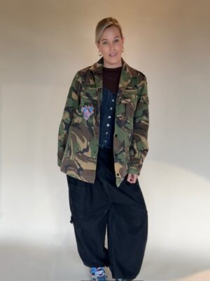 Upcycled Camo Jacket Floral Patch